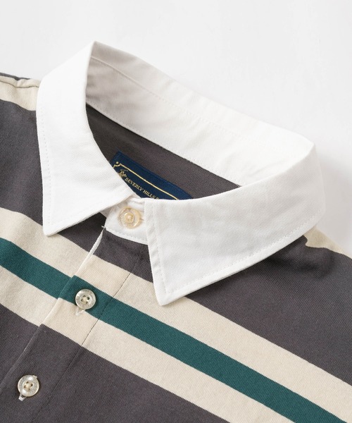 BEVERLY HILLS POLO CLUB(ビバリーヒルズポロクラブ)の「【BEVERLY HILLS POLO CLUB/ビバリーヒルズポロクラブ】ワンポイント刺繍 マルチボーダー ラガーシャツ/ ラグビーシャツ/ビッグシルエット(スウェット・レディース・オフホワイト/チャコールグレー/グリーン/ネイビー・M/L)」の9枚目の写真