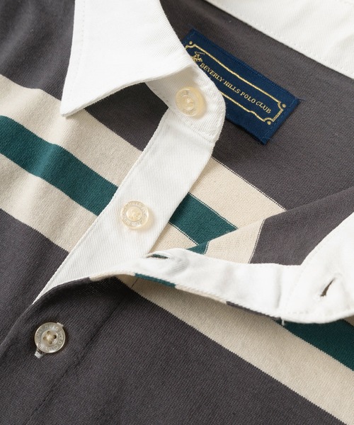 BEVERLY HILLS POLO CLUB(ビバリーヒルズポロクラブ)の「【BEVERLY HILLS POLO CLUB/ビバリーヒルズポロクラブ】ワンポイント刺繍 マルチボーダー ラガーシャツ/ ラグビーシャツ/ビッグシルエット(スウェット・レディース・オフホワイト/チャコールグレー/グリーン/ネイビー・M/L)」の10枚目の写真