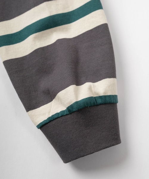 BEVERLY HILLS POLO CLUB(ビバリーヒルズポロクラブ)の「【BEVERLY HILLS POLO CLUB/ビバリーヒルズポロクラブ】ワンポイント刺繍 マルチボーダー ラガーシャツ/ ラグビーシャツ/ビッグシルエット(スウェット・レディース・オフホワイト/チャコールグレー/グリーン/ネイビー・M/L)」の6枚目の写真