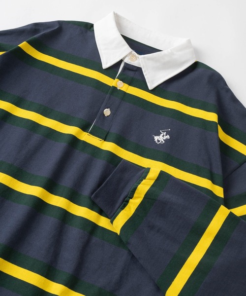 BEVERLY HILLS POLO CLUB(ビバリーヒルズポロクラブ)の「【BEVERLY HILLS POLO CLUB/ビバリーヒルズポロクラブ】ワンポイント刺繍 マルチボーダー ラガーシャツ/ ラグビーシャツ/ビッグシルエット(スウェット・レディース・オフホワイト/チャコールグレー/グリーン/ネイビー・M/L)」の14枚目の写真