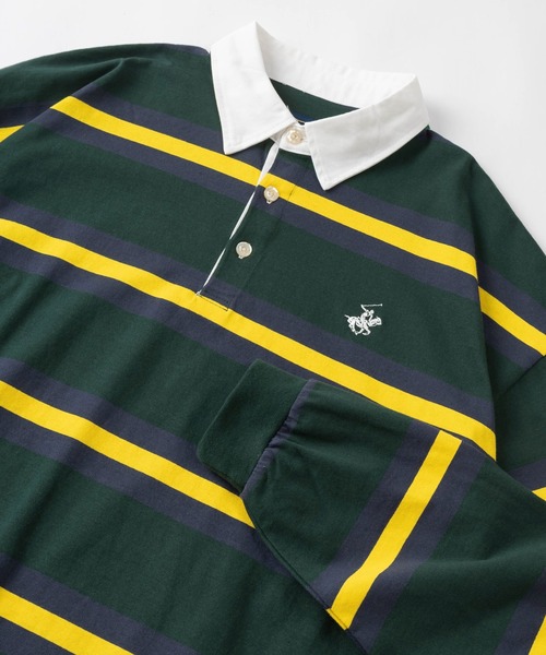 BEVERLY HILLS POLO CLUB(ビバリーヒルズポロクラブ)の「【BEVERLY HILLS POLO CLUB/ビバリーヒルズポロクラブ】ワンポイント刺繍 マルチボーダー ラガーシャツ/ ラグビーシャツ/ビッグシルエット(スウェット・レディース・オフホワイト/チャコールグレー/グリーン/ネイビー・M/L)」の15枚目の写真
