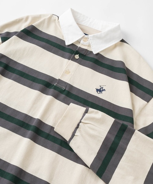BEVERLY HILLS POLO CLUB(ビバリーヒルズポロクラブ)の「【BEVERLY HILLS POLO CLUB/ビバリーヒルズポロクラブ】ワンポイント刺繍 マルチボーダー ラガーシャツ/ ラグビーシャツ/ビッグシルエット(スウェット・レディース・オフホワイト/チャコールグレー/グリーン/ネイビー・M/L)」の16枚目の写真