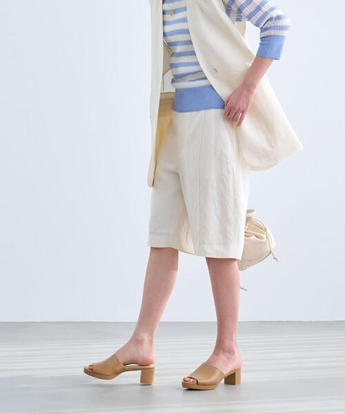 ドライレーヨンリネンハーフパンツオフホワイト-接触冷感-