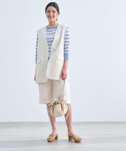 ドライレーヨンリネンハーフパンツオフホワイト-接触冷感-