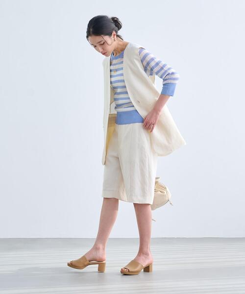 ドライレーヨンリネンハーフパンツオフホワイト-接触冷感-