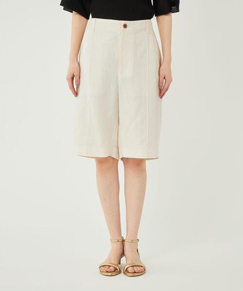 ドライレーヨンリネンハーフパンツオフホワイト-接触冷感-