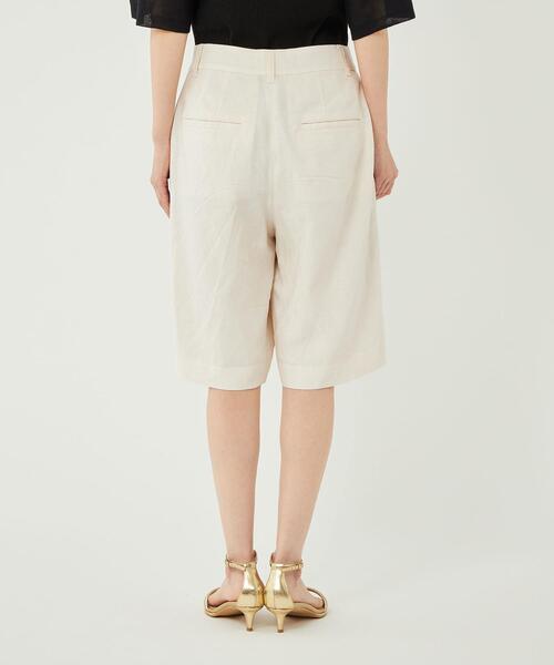 ドライレーヨンリネンハーフパンツオフホワイト-接触冷感-