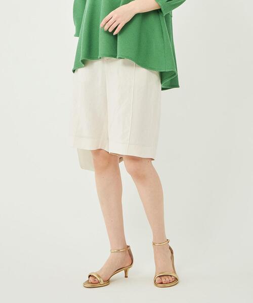 ドライレーヨンリネンハーフパンツオフホワイト-接触冷感-