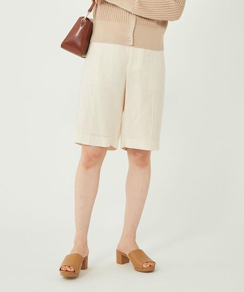 ドライレーヨンリネンハーフパンツオフホワイト-接触冷感-