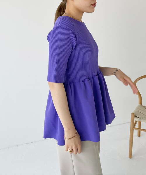 Meli rich（メリーリッチ）の「リブペプラムプルオーバー（Tシャツ/カットソー・レディース・ブラック/ホワイト/グリーン/パープル・FREE）」の9枚目の写真