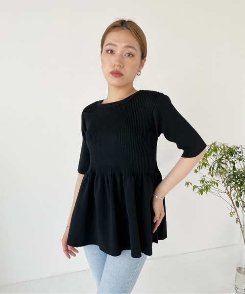 Meli rich（メリーリッチ）の「リブペプラムプルオーバー（Tシャツ/カットソー・レディース・ブラック/ホワイト/グリーン/パープル・FREE）」の22枚目の写真