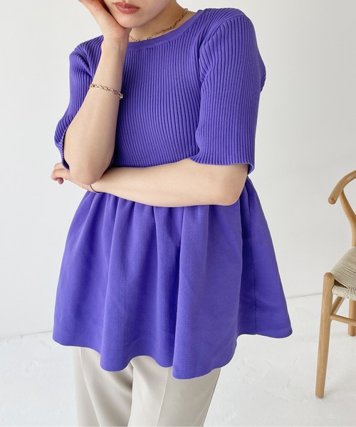 Meli rich（メリーリッチ）の「リブペプラムプルオーバー（Tシャツ/カットソー・レディース・ブラック/ホワイト/グリーン/パープル・FREE）」の10枚目の写真