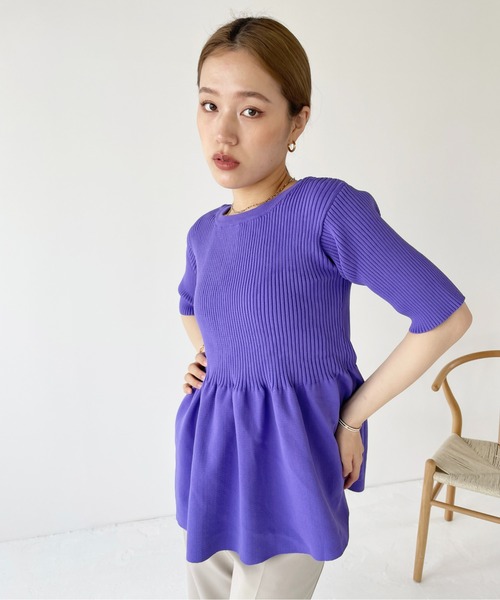 Meli rich（メリーリッチ）の「リブペプラムプルオーバー（Tシャツ/カットソー・レディース・ブラック/ホワイト/グリーン/パープル・FREE）」の11枚目の写真