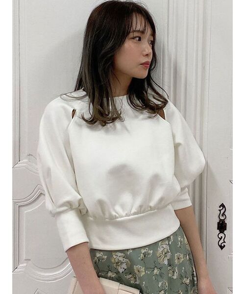 dazzlin（ダズリン）の「カットアウトボンディングトップス（Tシャツ/カットソー・レディース・ブラック/オフホワイト/ブルー・FREE）」の5枚目の写真