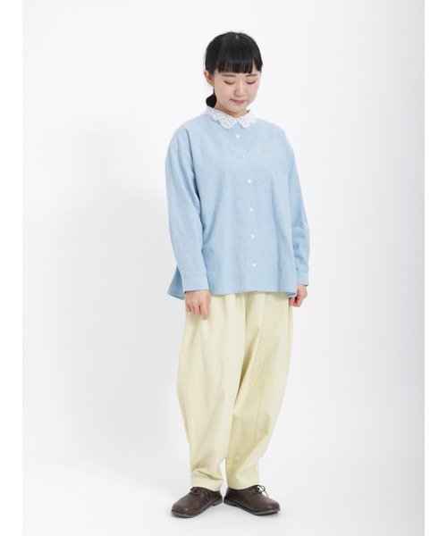 Samansa Mos2（サマンサ モスモス）の「レース襟2WAYシャツ（シャツ/ブラウス・レディース・チャコール/キナリ/オフホワイト/サックスブルー・ﾌﾘ-）」の12枚目の写真