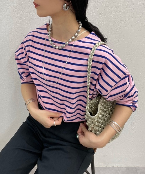 SHENERY（シーナリー）の「サイドスリットボーダーカットソー（Tシャツ/カットソー・レディース・ベージュ/オレンジ/ブルー・FREE）」の2枚目の写真