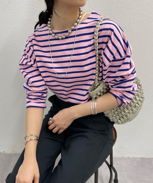 SHENERY（シーナリー）の「サイドスリットボーダーカットソー（Tシャツ/カットソー・レディース・ベージュ/オレンジ/ブルー・FREE）」の4枚目の写真