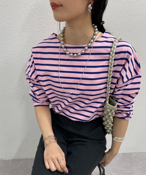 SHENERY（シーナリー）の「サイドスリットボーダーカットソー（Tシャツ/カットソー・レディース・ベージュ/オレンジ/ブルー・FREE）」の5枚目の写真