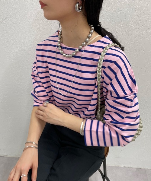 SHENERY（シーナリー）の「サイドスリットボーダーカットソー（Tシャツ/カットソー・レディース・ベージュ/オレンジ/ブルー・FREE）」の7枚目の写真