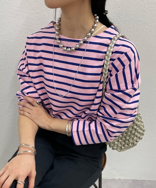 SHENERY（シーナリー）の「サイドスリットボーダーカットソー（Tシャツ/カットソー・レディース・ベージュ/オレンジ/ブルー・FREE）」の8枚目の写真