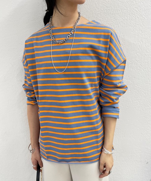 SHENERY（シーナリー）の「サイドスリットボーダーカットソー（Tシャツ/カットソー・レディース・ベージュ/オレンジ/ブルー・FREE）」の16枚目の写真