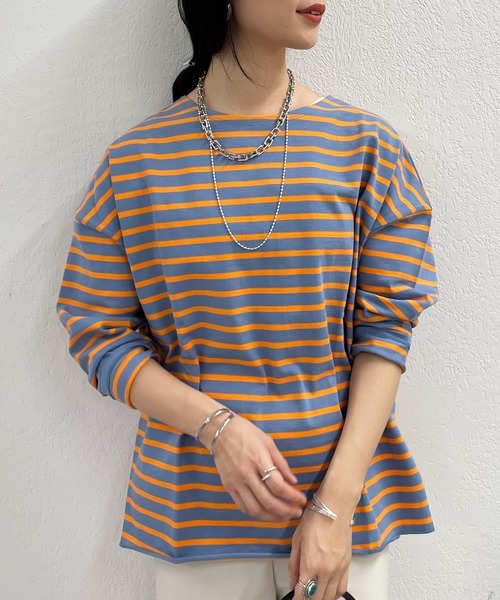 SHENERY（シーナリー）の「サイドスリットボーダーカットソー（Tシャツ/カットソー・レディース・ベージュ/オレンジ/ブルー・FREE）」の19枚目の写真