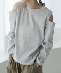 ショルダースリットシアーリブトップス