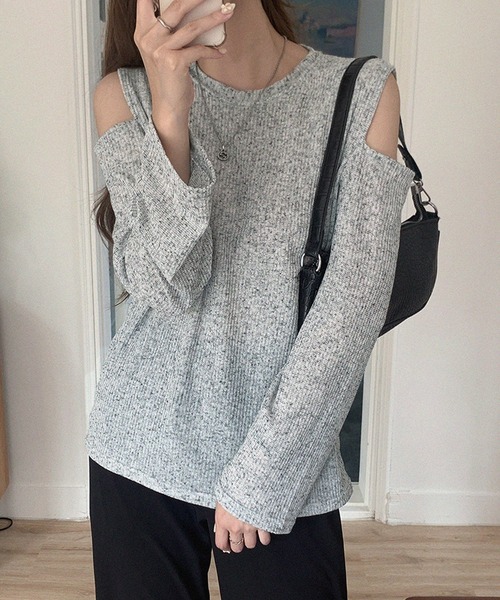 LAFFMO(ラフモ)の「ショルダースリットシアーリブトップス(Tシャツ/カットソー・レディース・グレー/ブラック/ホワイト/ブルー・FREE)」の20枚目の写真