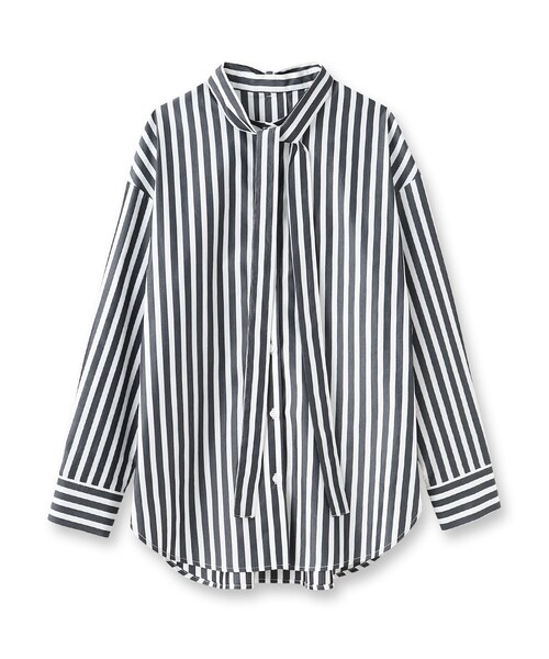 美品 アンタイトル ボウタイ取り外し可能 3WAY ストライプシャツブラウス 4 セール】【ボウタイ取り外し可能】3WAY ストライプシャツ