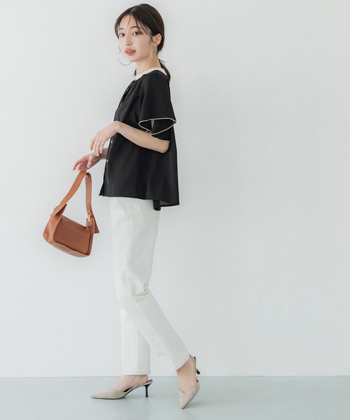 coca(coca)(コカ)の「ポリエステルバイカラーブラウス(シャツ/ブラウス・レディース・ブラック/ホワイト・M/L)」の4枚目の写真