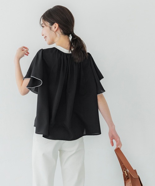 coca(coca)(コカ)の「ポリエステルバイカラーブラウス(シャツ/ブラウス・レディース・ブラック/ホワイト・M/L)」の5枚目の写真