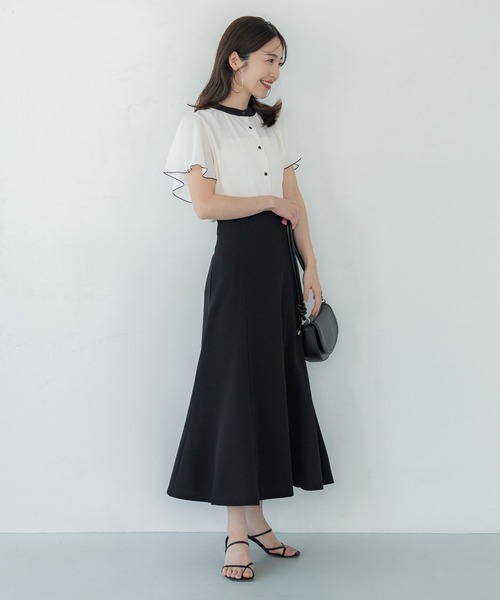 coca(coca)(コカ)の「ポリエステルバイカラーブラウス(シャツ/ブラウス・レディース・ブラック/ホワイト・M/L)」の8枚目の写真
