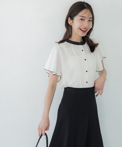 coca(coca)(コカ)の「ポリエステルバイカラーブラウス(シャツ/ブラウス・レディース・ブラック/ホワイト・M/L)」の9枚目の写真