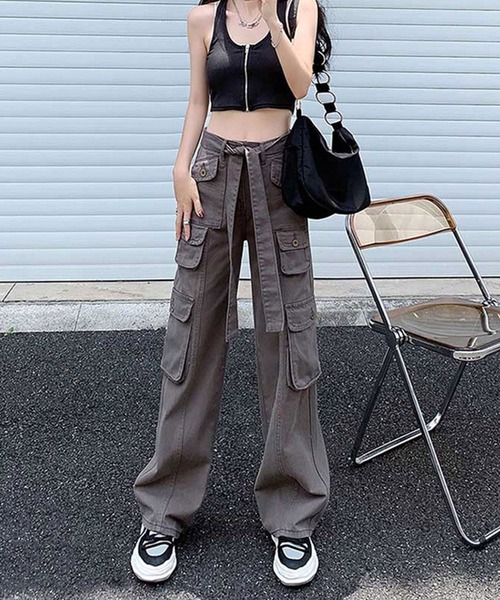 ANOTHER S（アナザーエス）の「ウエスト紐付きコットンカーゴパンツ（カーゴパンツ・レディース・グレー/ブラック・M/S/L）」の2枚目の写真