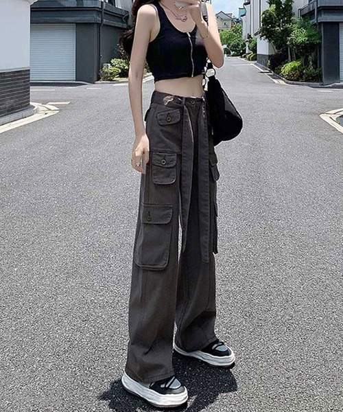 ANOTHER S（アナザーエス）の「ウエスト紐付きコットンカーゴパンツ（カーゴパンツ・レディース・グレー/ブラック・M/S/L）」の3枚目の写真