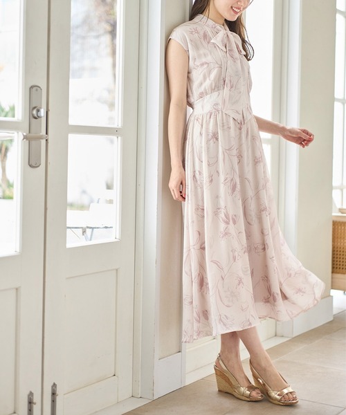 ワンピース sari. mizuiro ind シアーボイルミックススタンドカラーワイド
