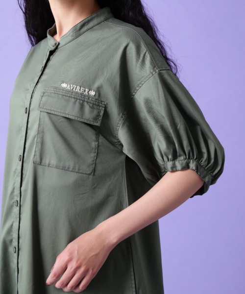 AVIREX（アヴィレックス）の「VOLUME SLEEVE SHIRT ONEPIECE/ ボリュームスリーブ シャツワンピース（ワンピース・レディース・オリーブ/ブラック・FREE）」の11枚目の写真