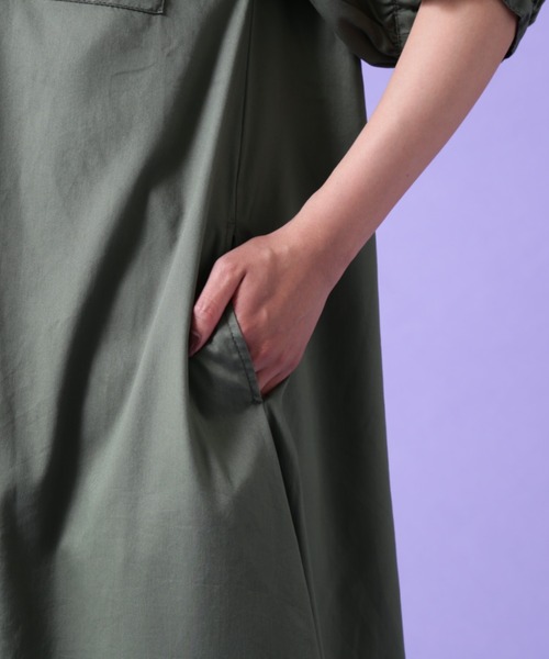 AVIREX（アヴィレックス）の「VOLUME SLEEVE SHIRT ONEPIECE/ ボリュームスリーブ シャツワンピース（ワンピース・レディース・オリーブ/ブラック・FREE）」の8枚目の写真