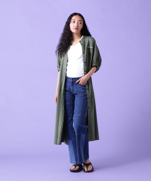 AVIREX（アヴィレックス）の「VOLUME SLEEVE SHIRT ONEPIECE/ ボリュームスリーブ シャツワンピース（ワンピース・レディース・オリーブ/ブラック・FREE）」の15枚目の写真