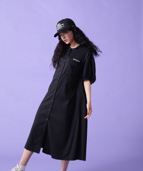AVIREX（アヴィレックス）の「VOLUME SLEEVE SHIRT ONEPIECE/ ボリュームスリーブ シャツワンピース（ワンピース・レディース・オリーブ/ブラック・FREE）」の4枚目の写真
