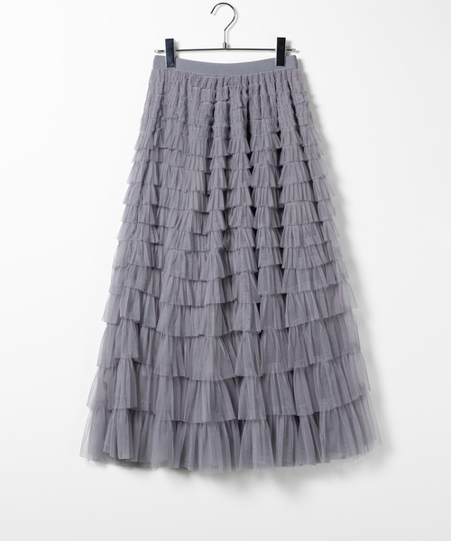 me+em select(ミームセレクト)の「【 8 color/裏地付 】ティアードプリーツフリルカラーチュールスカート(スカート・レディース・モカ/ブラック/ピンク/グリーン/パープル/アイボリー/グレー/ホワイト・FREE)」の4枚目の写真