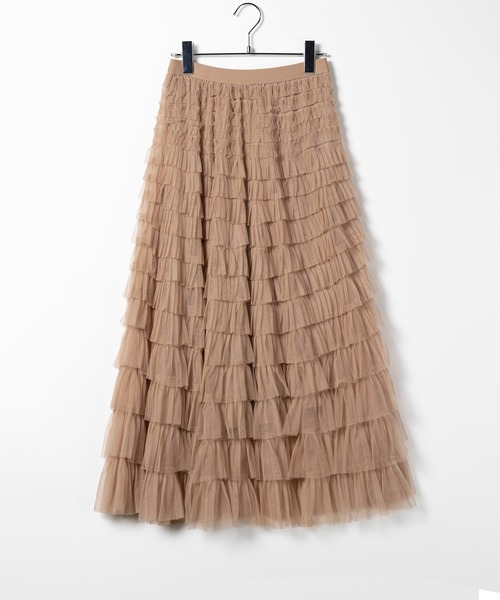 me+em select(ミームセレクト)の「【 8 color/裏地付 】ティアードプリーツフリルカラーチュールスカート(スカート・レディース・モカ/ブラック/ピンク/グリーン/パープル/アイボリー/グレー/ホワイト・FREE)」の5枚目の写真