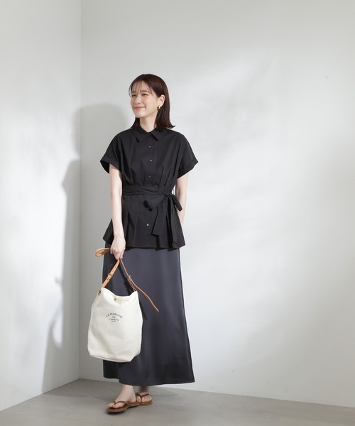 N.（N. Natural Beauty Basic）（エヌエヌナチュラルビューティーベーシック）の「◆ウエストリボンペプラムシャツブラウス（シャツ/ブラウス・レディース・ブラック/カーキ/オフホワイト・MEDIUM）」の12枚目の写真