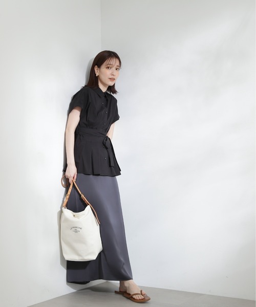 N.（N. Natural Beauty Basic）（エヌエヌナチュラルビューティーベーシック）の「◆ウエストリボンペプラムシャツブラウス（シャツ/ブラウス・レディース・ブラック/カーキ/オフホワイト・MEDIUM）」の14枚目の写真