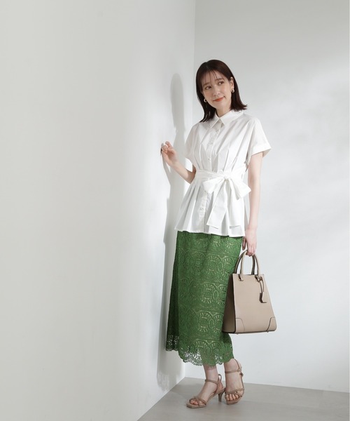 N.（N. Natural Beauty Basic）（エヌエヌナチュラルビューティーベーシック）の「◆ウエストリボンペプラムシャツブラウス（シャツ/ブラウス・レディース・ブラック/カーキ/オフホワイト・MEDIUM）」の8枚目の写真