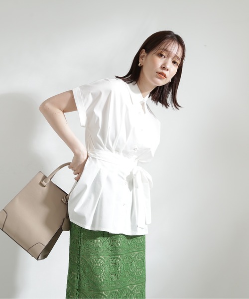 N.（N. Natural Beauty Basic）（エヌエヌナチュラルビューティーベーシック）の「◆ウエストリボンペプラムシャツブラウス（シャツ/ブラウス・レディース・ブラック/カーキ/オフホワイト・MEDIUM）」の10枚目の写真