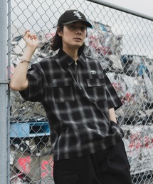 ワッペン付きアソート半袖チェックハーフジップ