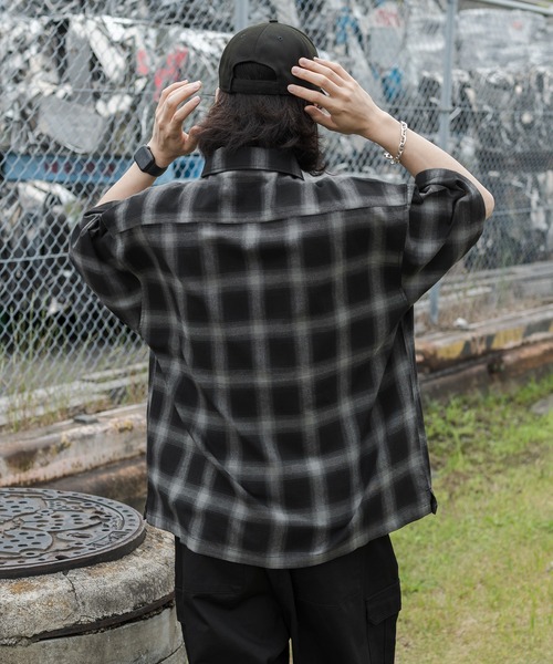 セール】ワッペン付きアソート半袖チェックハーフジップ（Tシャツ