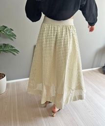 メッシュシンセティックレザーギャザースカート