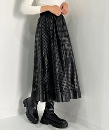 メッシュシンセティックレザーギャザースカート
